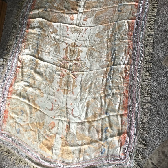Vintage Piano Shaw fringe middle eastern desert scene camels shimmer bohemian
